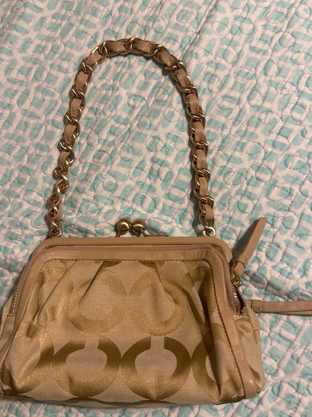 Coach Gold-Tone Chain Handle Tan Shoulder Bag